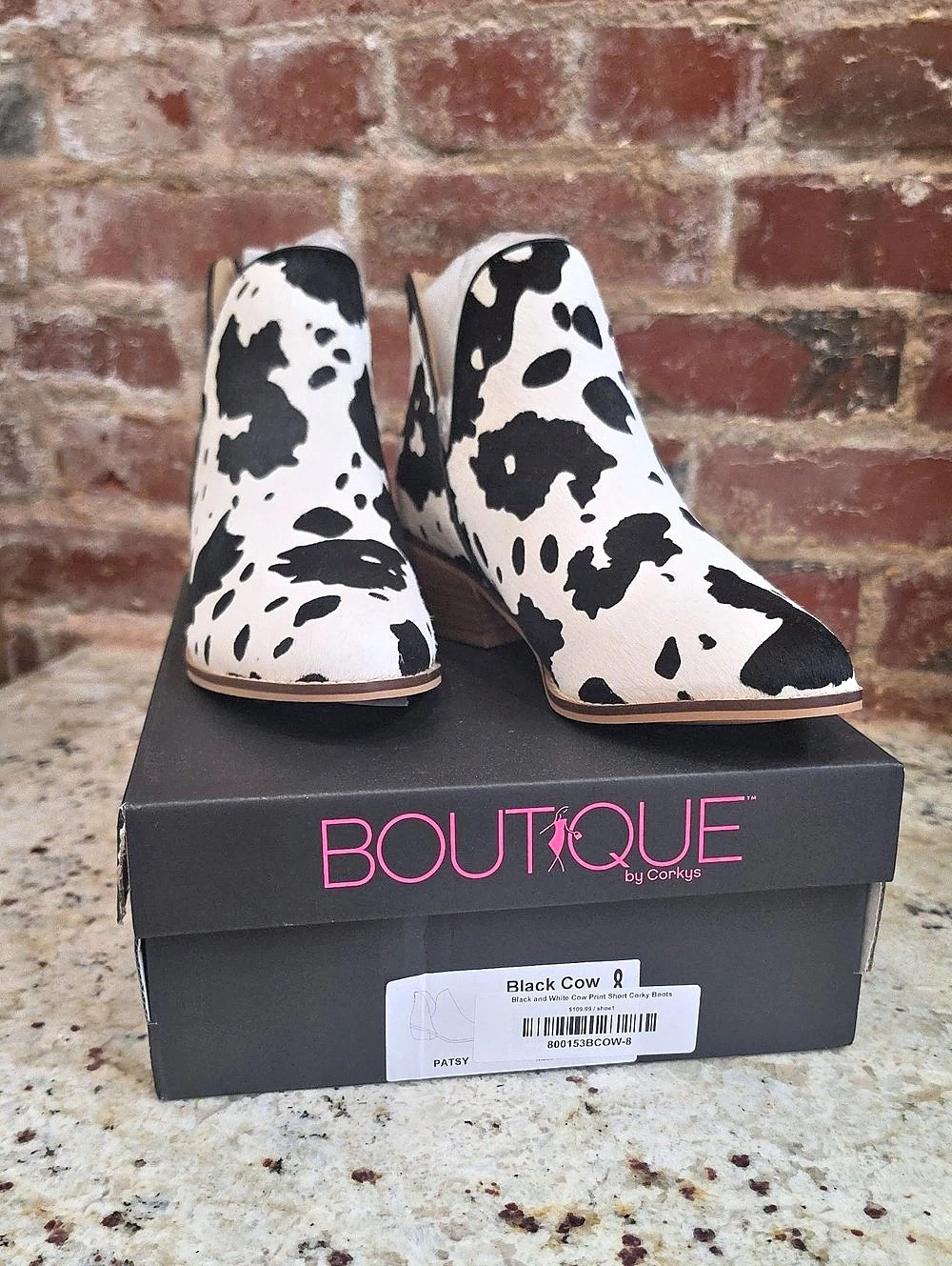 Boutique by Corky's Black Cow Print Ankle Boots - 1672